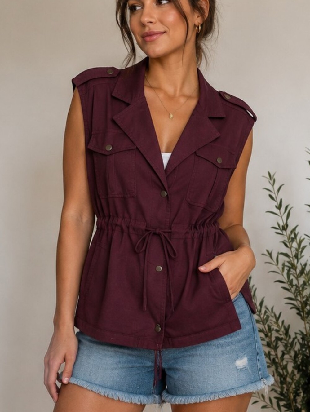 Wearables Jodie Utility Jacket Vest Drawstring Waist Plum Women's 1X NWT